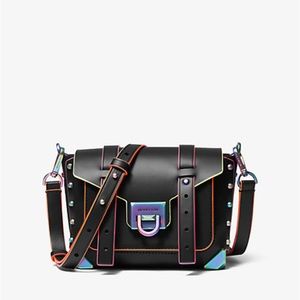 Manhattan Small Contrast-Trim Leather Crossbody